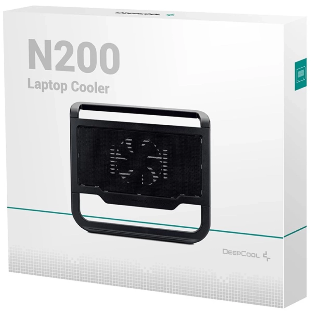 مبرد الكمبيوتر المحمول DEEPCOOL N200 متوافق مع أجهزة الكمبيوتر المحمولة مقاس 15.6 بوصة أو أصغر بمروحة تبريد 120 مم - أسود