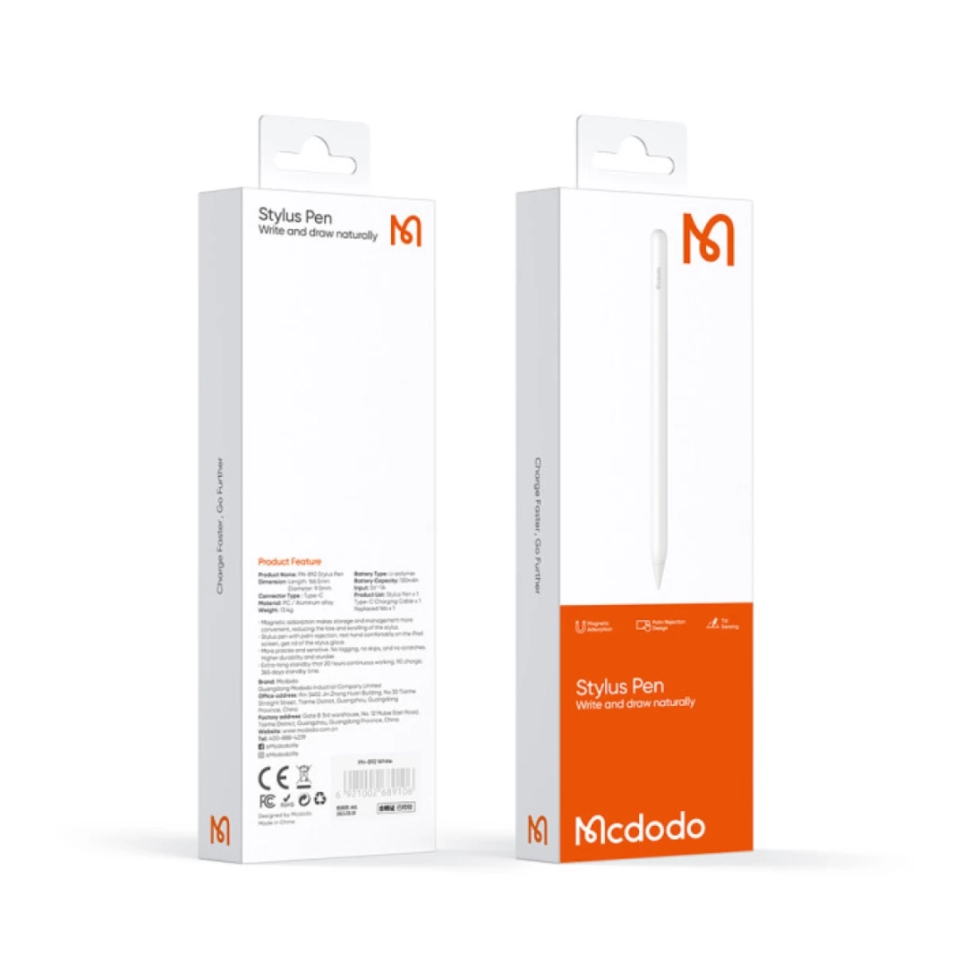 قلم MCDODO PN-8921 Stylus لأجهزة iPad (مع كابل شحن مغناطيسي) - أبيض