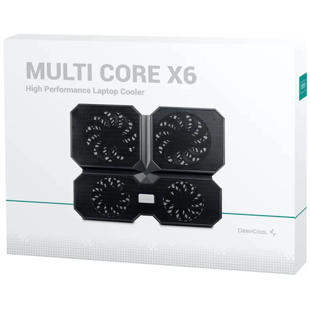 وسادة تبريد الكمبيوتر المحمول DEEPCOOL Multi Core X6 مقاس 15.6 بوصة ولوحة شبكية معدنية ومروحتان مقاس 100 مم ومروحتان مقاس 140 مم
