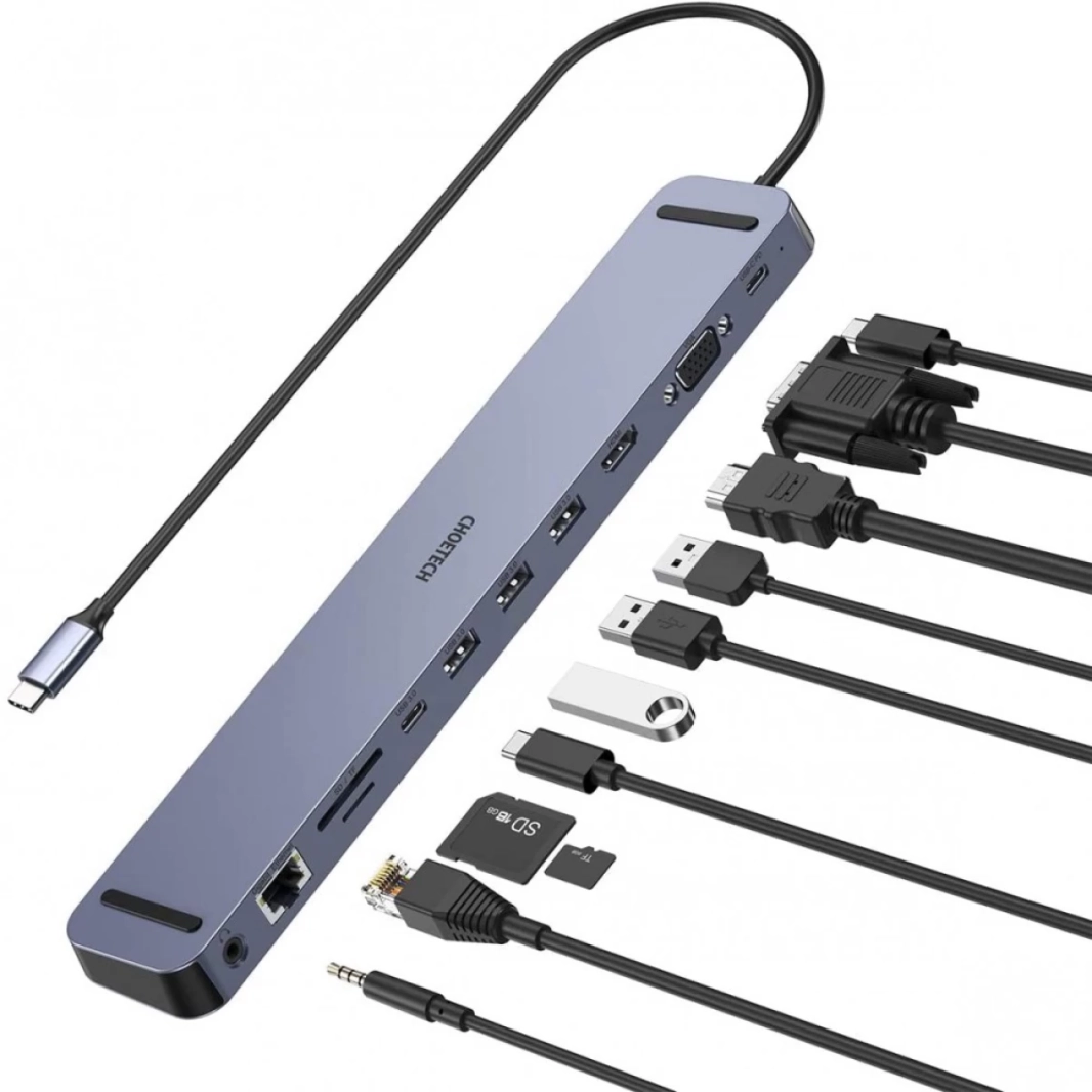 محطة إرساء Choetech HUB-M20 11 في 2 لأجهزة الكمبيوتر المحمولة بمنفذ USB C وشاشة مزدوجة