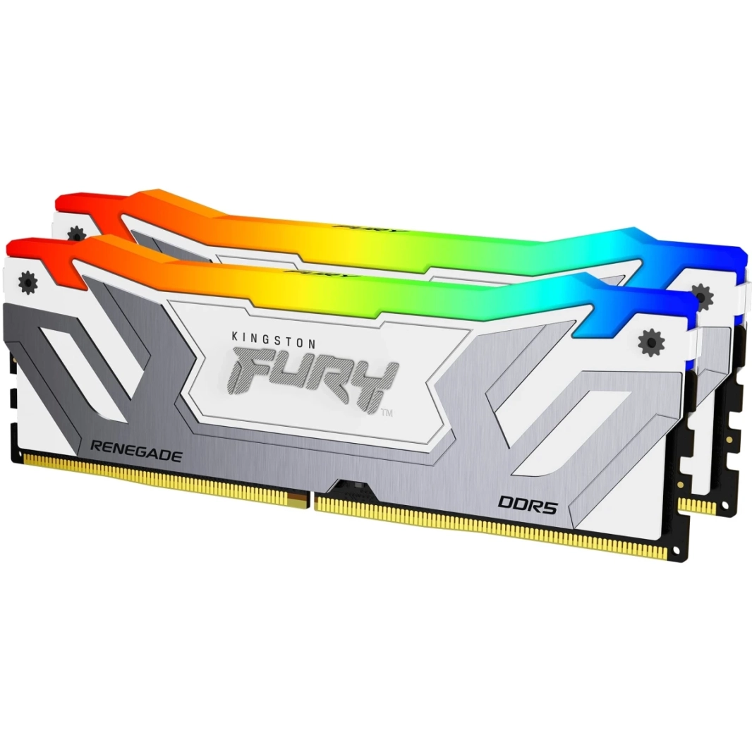 مجموعة ذاكرة سطح المكتب Kingston FURY™ Renegade CUDIMM DDR5 RGB سعة 48 جيجابايت (2 × 24 جيجابايت) بسرعة 8400 ميجاهرتز DDR5 لشرائح سلسلة 800 - أبيض