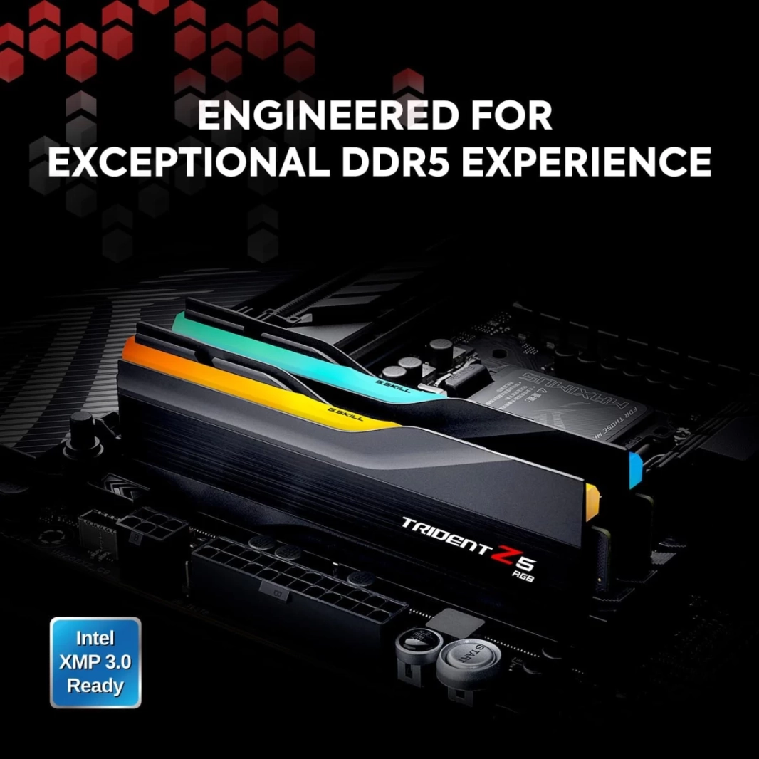 ذاكرة وصول عشوائي للكمبيوتر الشخصي DDR5 6400 من سلسلة Trident Z5 RGB الجديدة من GSKILL بسعة 32 جيجابايت (2 × 16 جيجابايت) - أسود