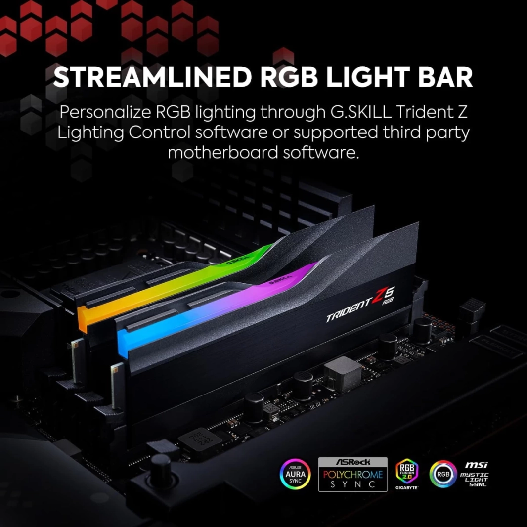 ذاكرة وصول عشوائي للكمبيوتر الشخصي DDR5 6400 من سلسلة Trident Z5 RGB الجديدة من GSKILL بسعة 32 جيجابايت (2 × 16 جيجابايت) - أسود