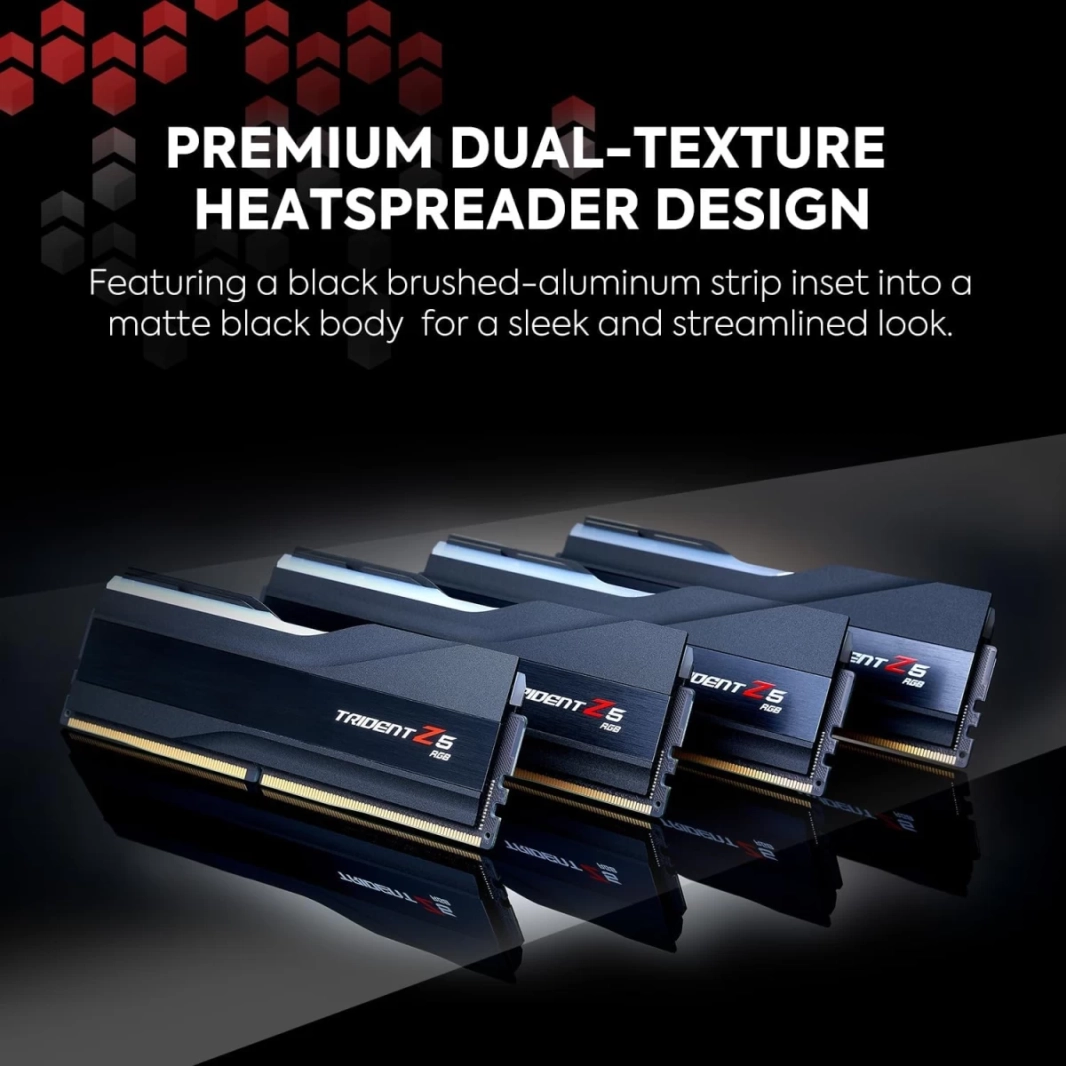 ذاكرة وصول عشوائي للكمبيوتر الشخصي DDR5 6400 من سلسلة Trident Z5 RGB الجديدة من GSKILL بسعة 32 جيجابايت (2 × 16 جيجابايت) - أسود