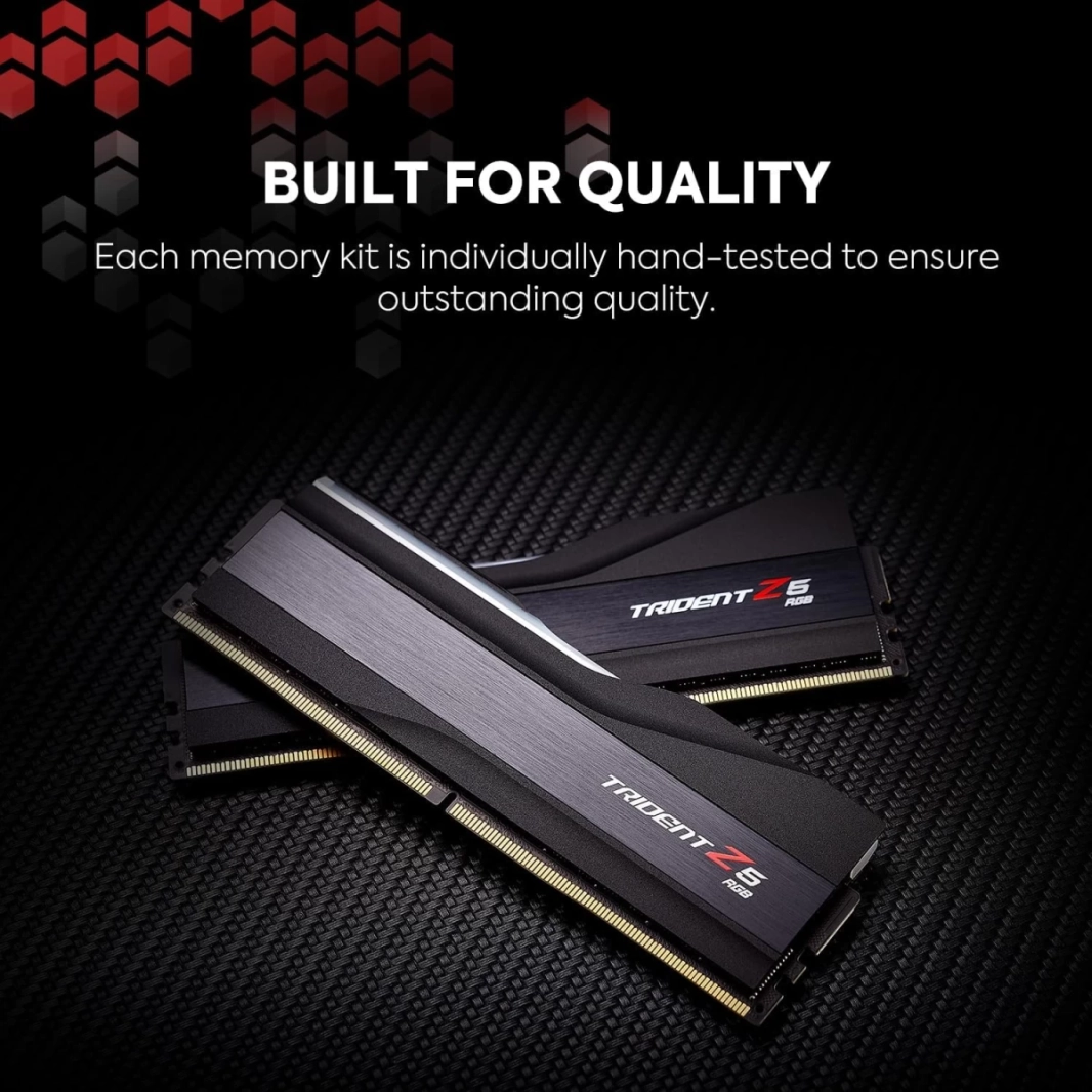 ذاكرة وصول عشوائي للكمبيوتر الشخصي DDR5 6400 من سلسلة Trident Z5 RGB الجديدة من GSKILL بسعة 32 جيجابايت (2 × 16 جيجابايت) - أسود