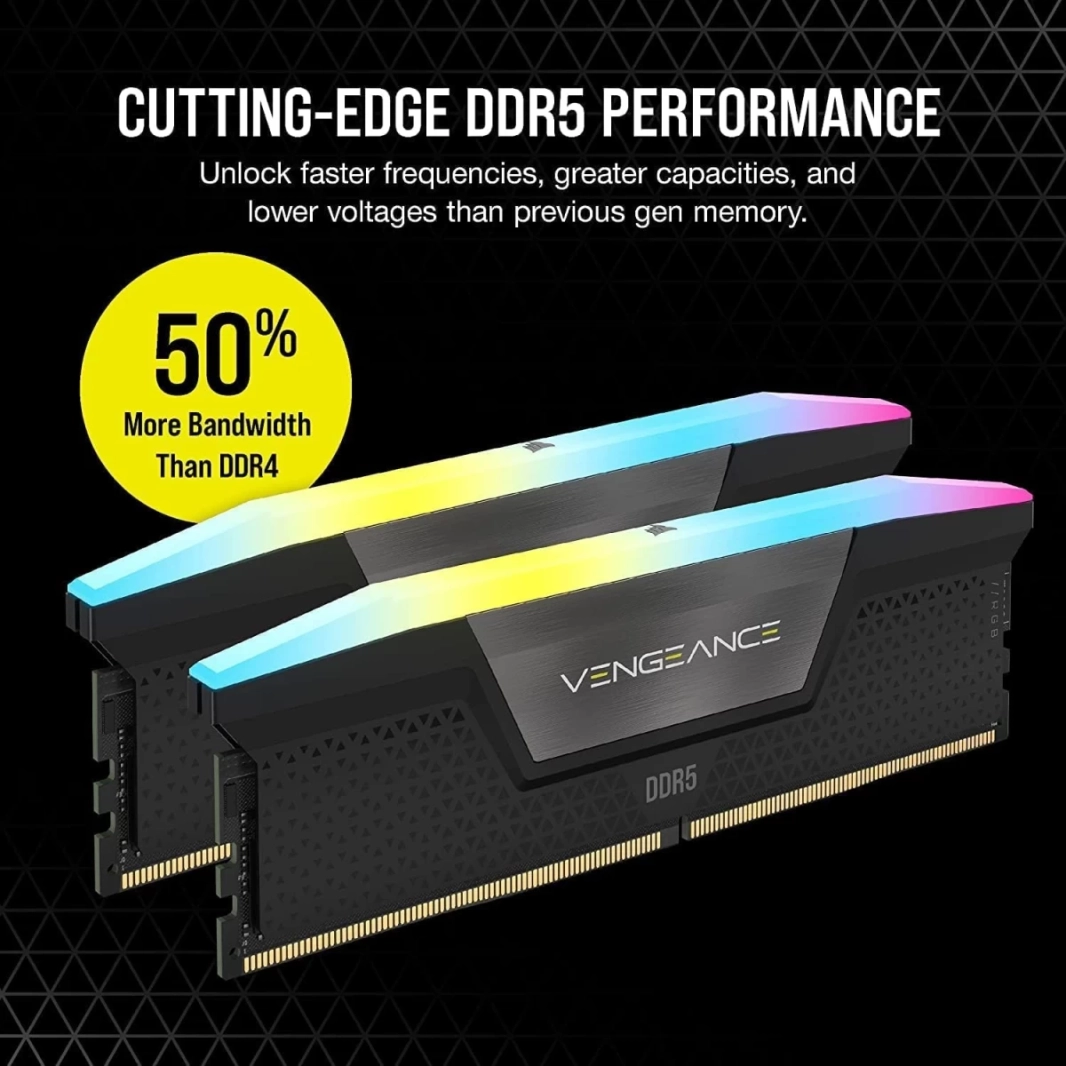 ذاكرة سطح المكتب CORSAIR Vengeance RGB 32GB (2 x 16GB) 288-Pin DDR5 6000 (PC5 48000) - أسود