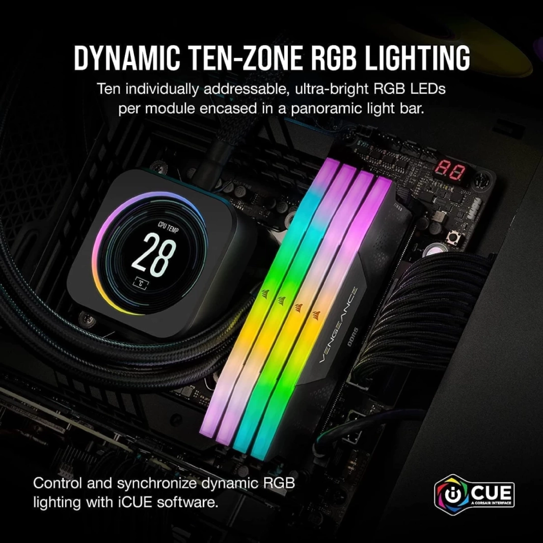 ذاكرة سطح المكتب CORSAIR Vengeance RGB 32GB (2 x 16GB) 288-Pin DDR5 6000 (PC5 48000) - أسود