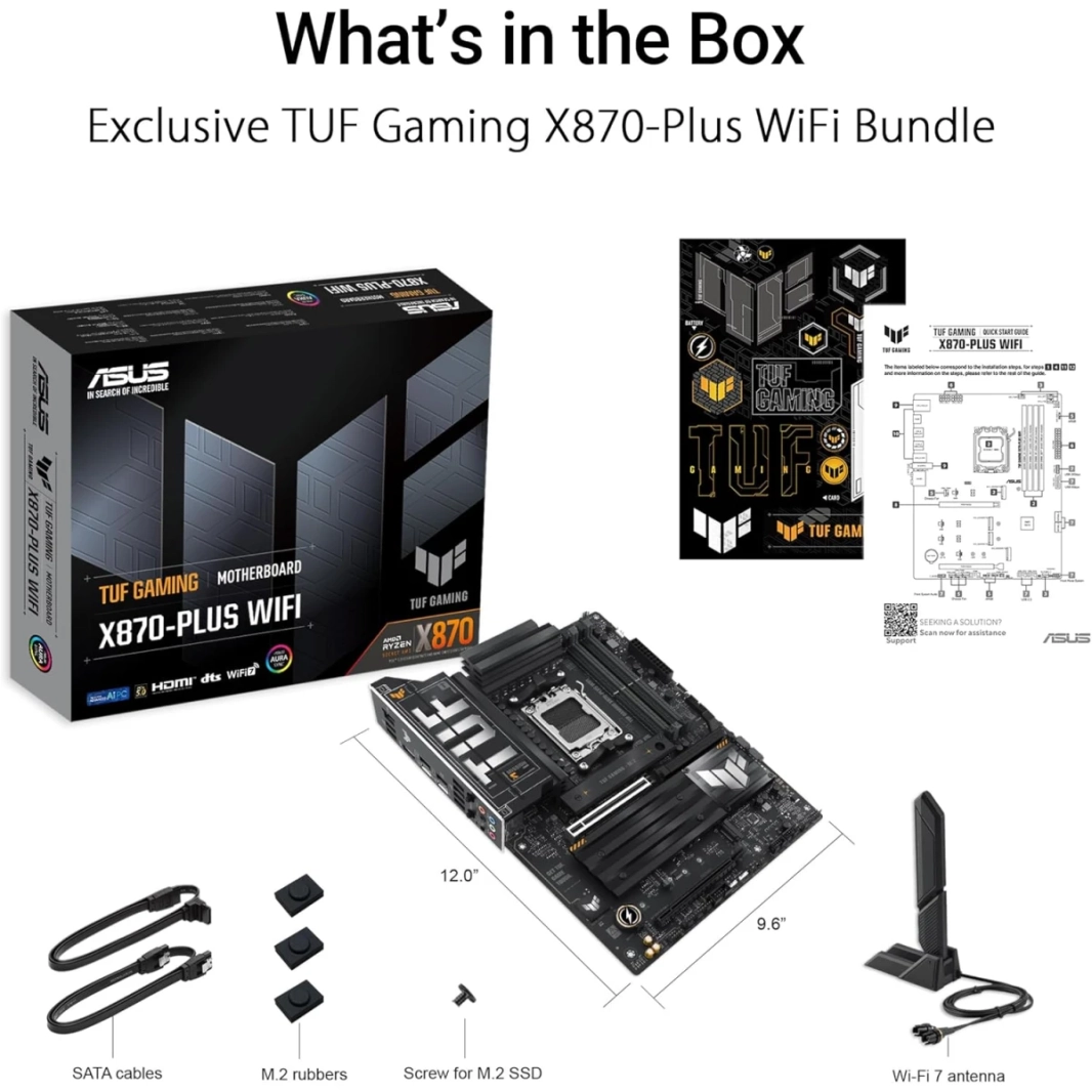 لوحة ASUS TUF Gaming X870-Plus WIFI 7 AMD X870 AM5 ATX 4x M.2 Slots DDR5 USB 3.2 Gen 2x2 Type-C® USB4® Header & 2.5Gb Ethernet