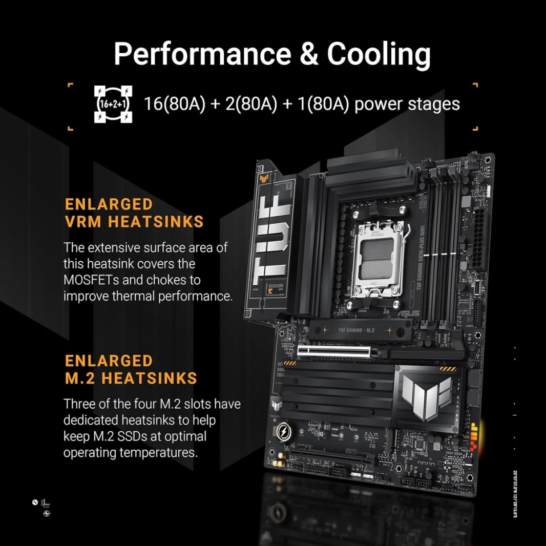 لوحة ASUS TUF Gaming X870-Plus WIFI 7 AMD X870 AM5 ATX 4x M.2 Slots DDR5 USB 3.2 Gen 2x2 Type-C® USB4® Header & 2.5Gb Ethernet