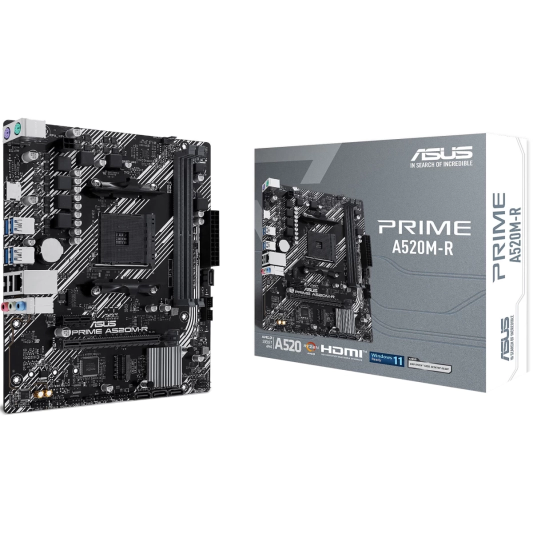 لوحة أم Asus Prime A520M-R AMD A520 (Ryzen AM4) Micro ATX مع فتحة M.2 ومنفذ USB 3.2 Gen 2 Type-A