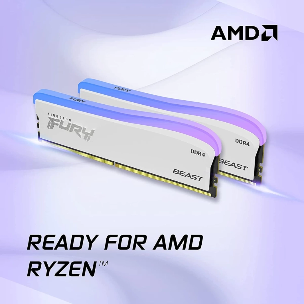 ذاكرة وصول عشوائي Kingston FURY Beast RGB سعة 8 جيجابايت (1 × 8 جيجابايت) بسرعة 3600 ميجاهرتز DDR4 إصدار خاص - أبيض