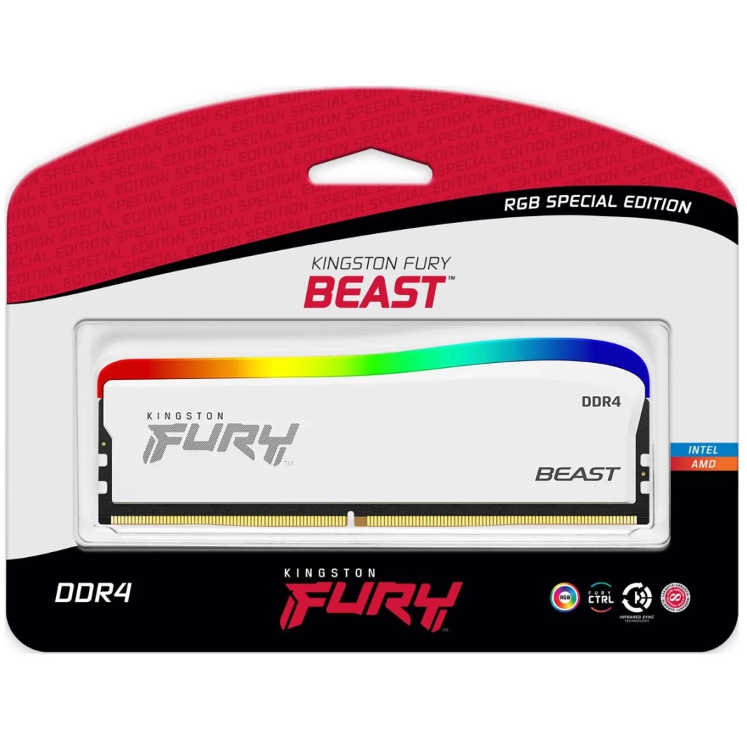 ذاكرة وصول عشوائي Kingston FURY Beast RGB سعة 16 جيجابايت (1 × 16 جيجابايت) بسرعة 3600 ميجاهرتز DDR4 إصدار خاص - أبيض