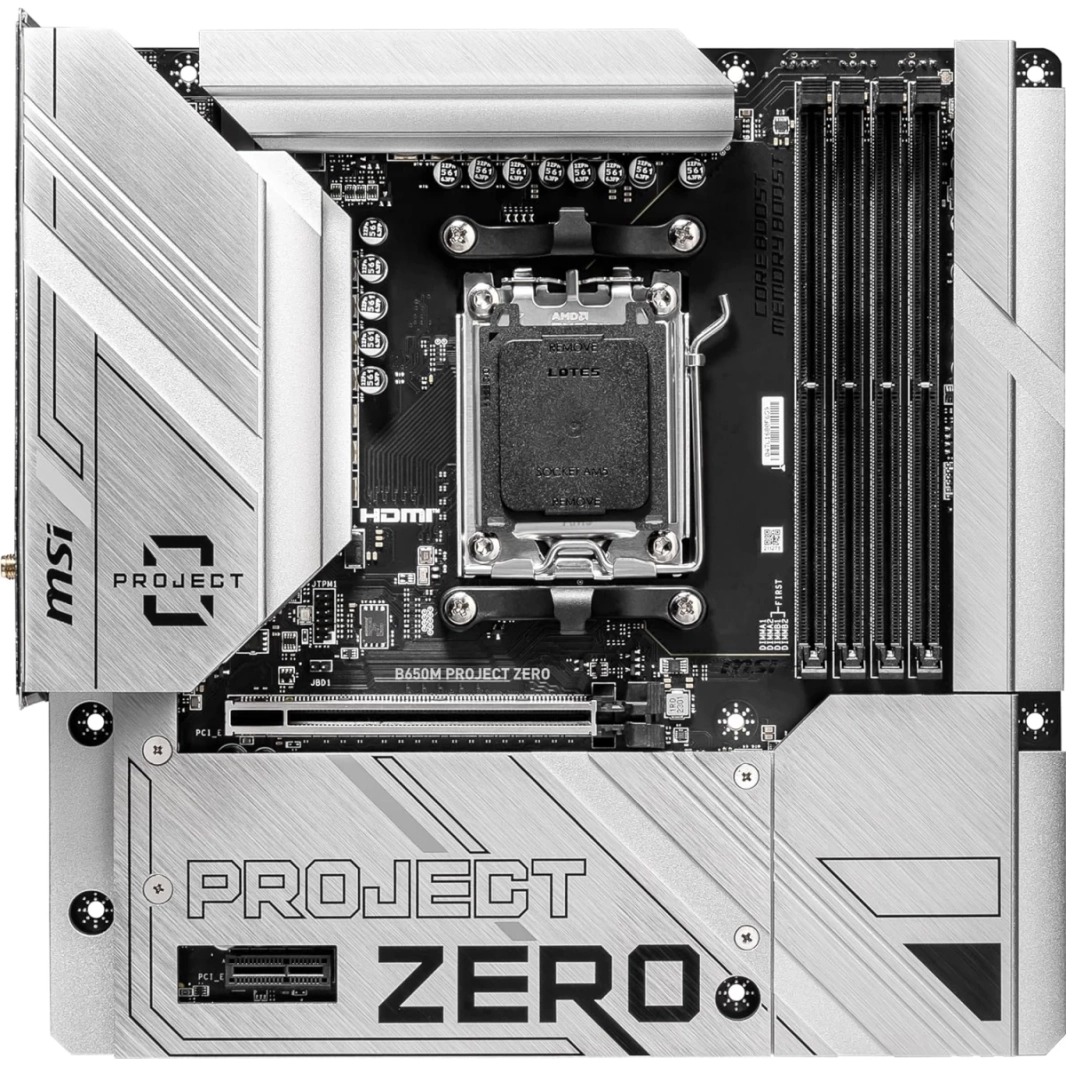 لوحة MSI B650M PROJECT ZERO مع Wi-Fi 6E وBluetoothAM5 وAMD B650 وRyzen 7000 DDR5 و2x M.2 mATX وتصميم Back Connect