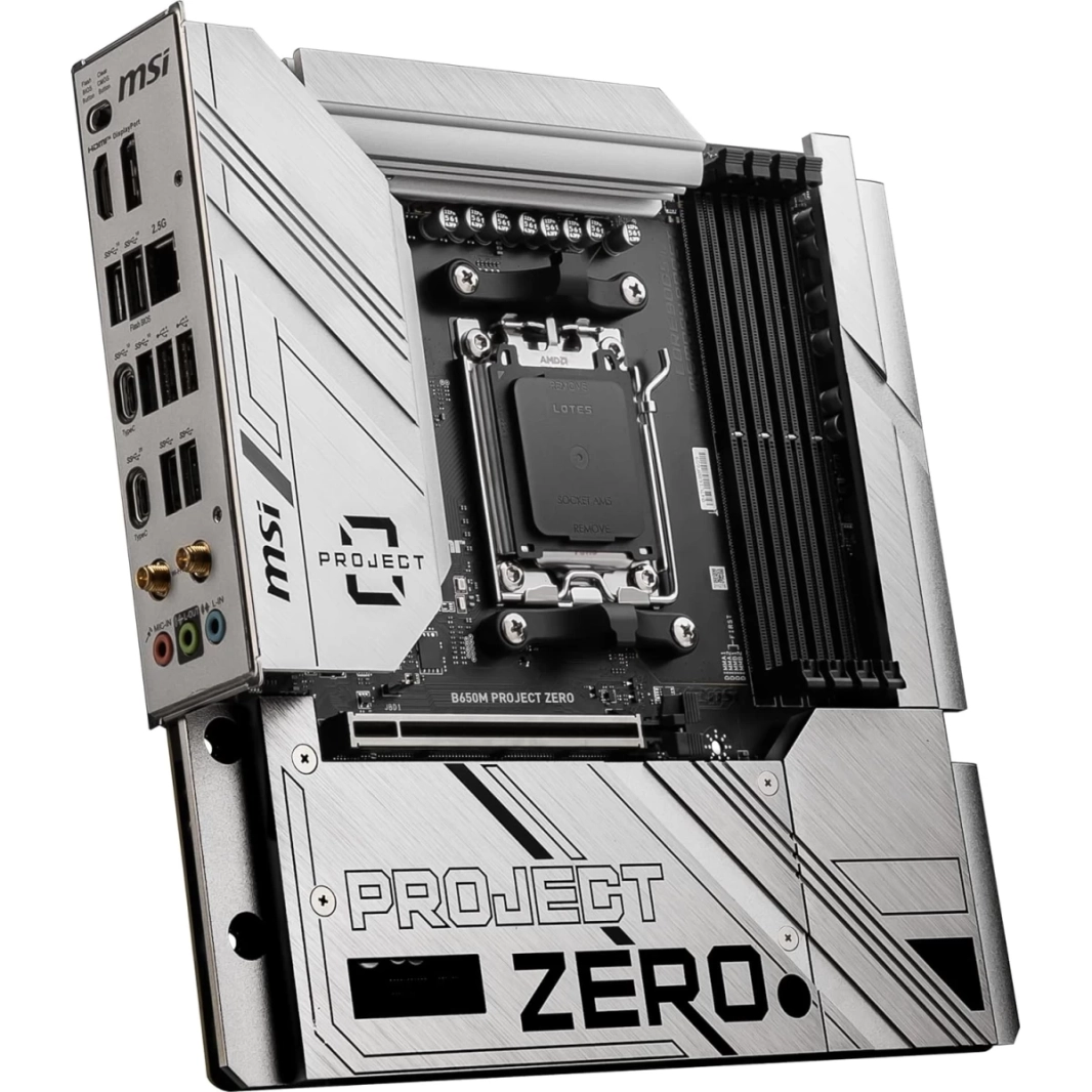 لوحة MSI B650M PROJECT ZERO مع Wi-Fi 6E وBluetoothAM5 وAMD B650 وRyzen 7000 DDR5 و2x M.2 mATX وتصميم Back Connect