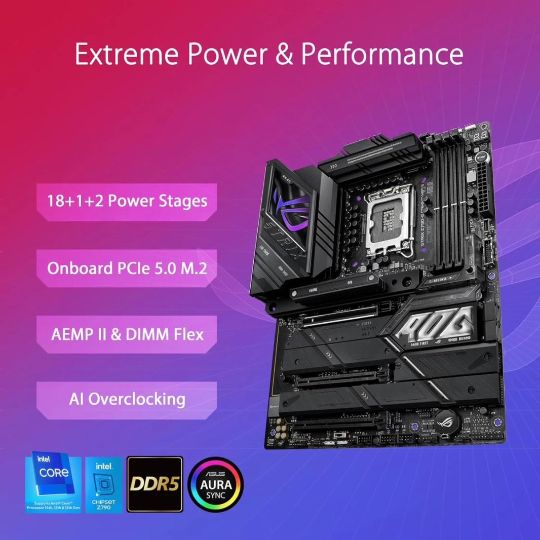 لوحة أم ASUS ROG Strix Z790-E WIFI II للألعاب WiFi 7 Intel من الجيل الثالث عشر والرابع عشر PCIe 5.0 DDR5 Thunderbolt 4 تدعم حتى 5xM.2