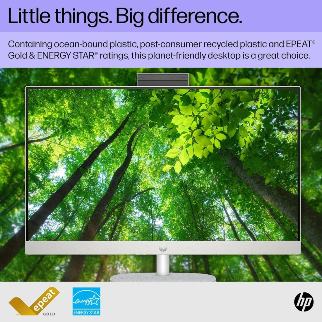 كمبيوتر HP All-in-One AIO 24-cr1006ne، معالج Intel Core™ Ultra 5 125U بتردد يصل إلى 4.3 جيجاهرتز، ذاكرة وصول عشوائي DDR5 بسرعة 5600 ميجاهرتز، سعة 16 جيجابايت، شاشة IPS غير تعمل باللمس FHD مقاس 23.8 بو