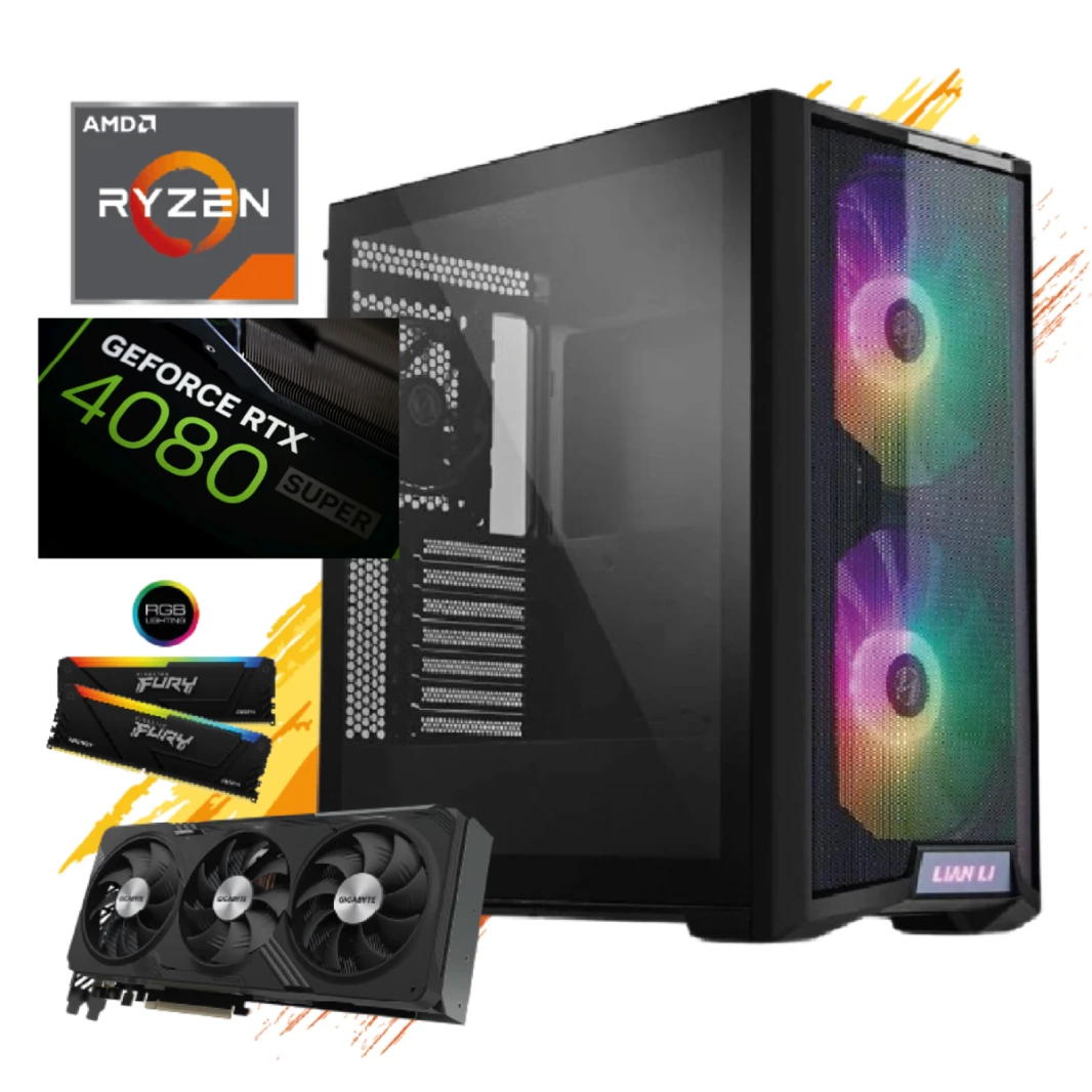كمبيوتر مكتبي للألعاب GTS 37 | معالج ألعاب AMD Ryzen™ 7 7900X3D 12 نواة، Gigabyte 4080 SUPER، 32 DDR5 6000Mhz Fury، Fury Renegade NVMe 7300MB/s SSD مع مشتت حراري - الجيل الرابع عشر