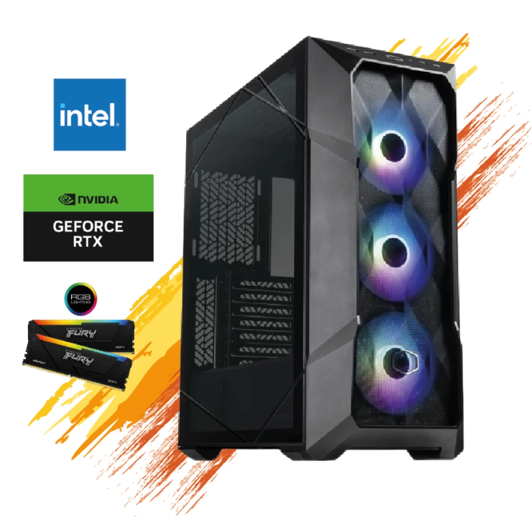 كمبيوتر مكتبي للألعاب GTS 27 | معالج Intel® Core™ I7 13700F 16 نواة، وبطاقة رسوميات GeForce RTX 4060 Ti سعة 8 جيجابايت GDDR6، وذاكرة DDR4 سعة 32 جيجابايت بسرعة 3600 ميجاهرتز، ومحرك أقراص SSD NV2 سعة 1