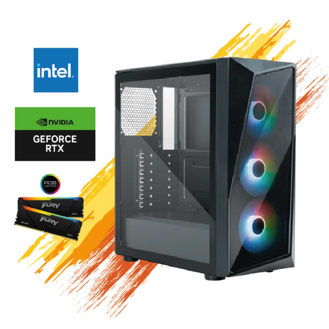 كمبيوتر مكتبي للألعاب GTS 24 | Intel CORE I5 13400F Core 10، NVIDIA RTX 4060 8GB DDR6، 16 DDR4 3200Mhz Kingston Beast RGB، 1TB NV2 SSD - الجيل الثالث عشر