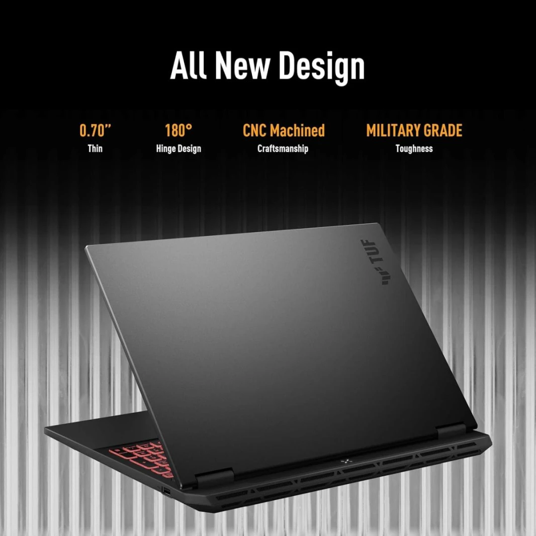 كمبيوتر محمول ASUS TUF Gaming A16 معالج AMD Ryzen AI 9 HX 370 بسرعة 5.1 جيجاهرتز ووحدة معالجة عصبية XDNA™ تصل إلى 50TOPS وبطاقة رسومات NVIDIA GeForce RTX 4060 سعة 8 جيجابايت GDDR6 (233 AI TOPs) مقاس 1
