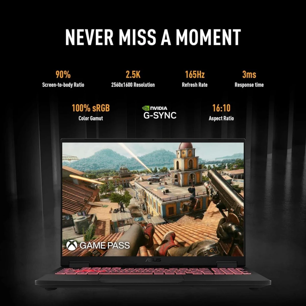 كمبيوتر محمول ASUS TUF Gaming A16 معالج AMD Ryzen AI 9 HX 370 بسرعة 5.1 جيجاهرتز ووحدة معالجة عصبية XDNA™ تصل إلى 50TOPS وبطاقة رسومات NVIDIA GeForce RTX 4060 سعة 8 جيجابايت GDDR6 (233 AI TOPs) مقاس 1
