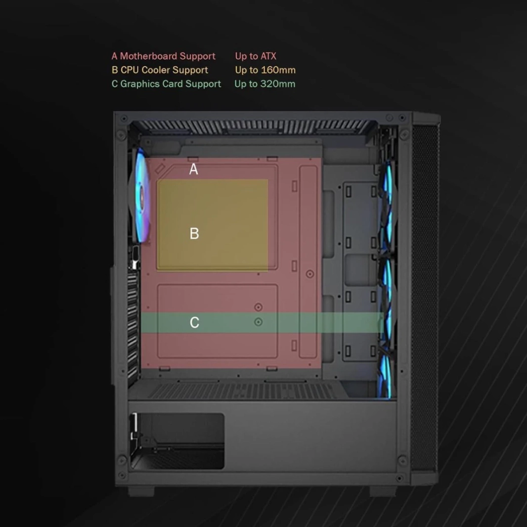 Raidmax MESHIAN X922 ATX Mesh Front Tempered Glass 4x 120mm ARGB Fan Preinstalled Supports Up to 320mm GPU - Black