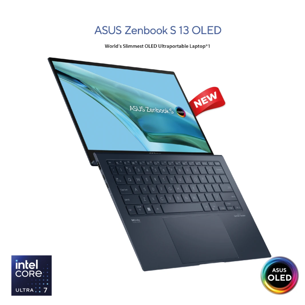 كمبيوتر محمول ASUS Zenbook S 13 OLED | معالج Intel® Core™ Ultra 7 | 16 جيجابايت DDR5X | 1 تيرابايت M.2 | شاشة OLED مقاس 13.3 بوصة بدقة 3K (2880 × 1800) | نحيف وخفيف الوزن يعمل بنظام Windows 11 Home مع