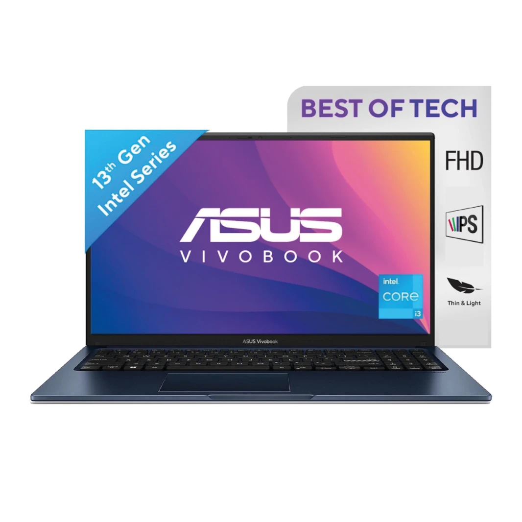 لابتوب ASUS Vivobook 15، Intel Core i3-1315U، 4 جيجا بايت DDR4، 256 جيجا بايت SSD، 15.6 بوصة FHD، أزرق هادئ، رفيع وخفيف - الجيل الثالث عشر