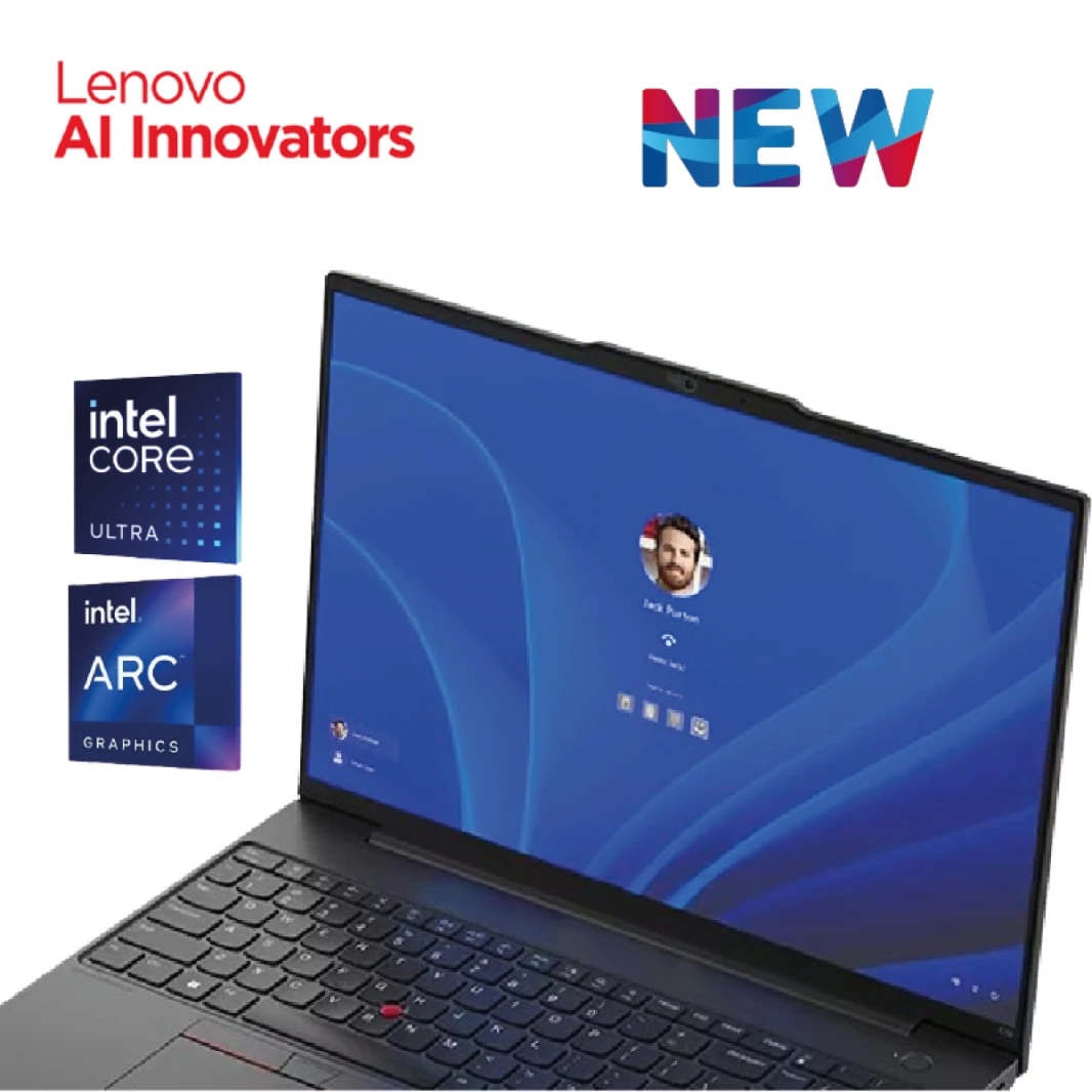 كمبيوتر محمول 2024 ThinkPad E16 Gen 2 | معالج Intel® Core™ Ultra 7 155H 16 Core، Intel® AI Boost، حتى 11 TOPS، ذاكرة وصول عشوائي سعتها 16 جيجابايت DDR5 مقاس 16 بوصة WUXGA مع شاشة Casual Toploader بضما