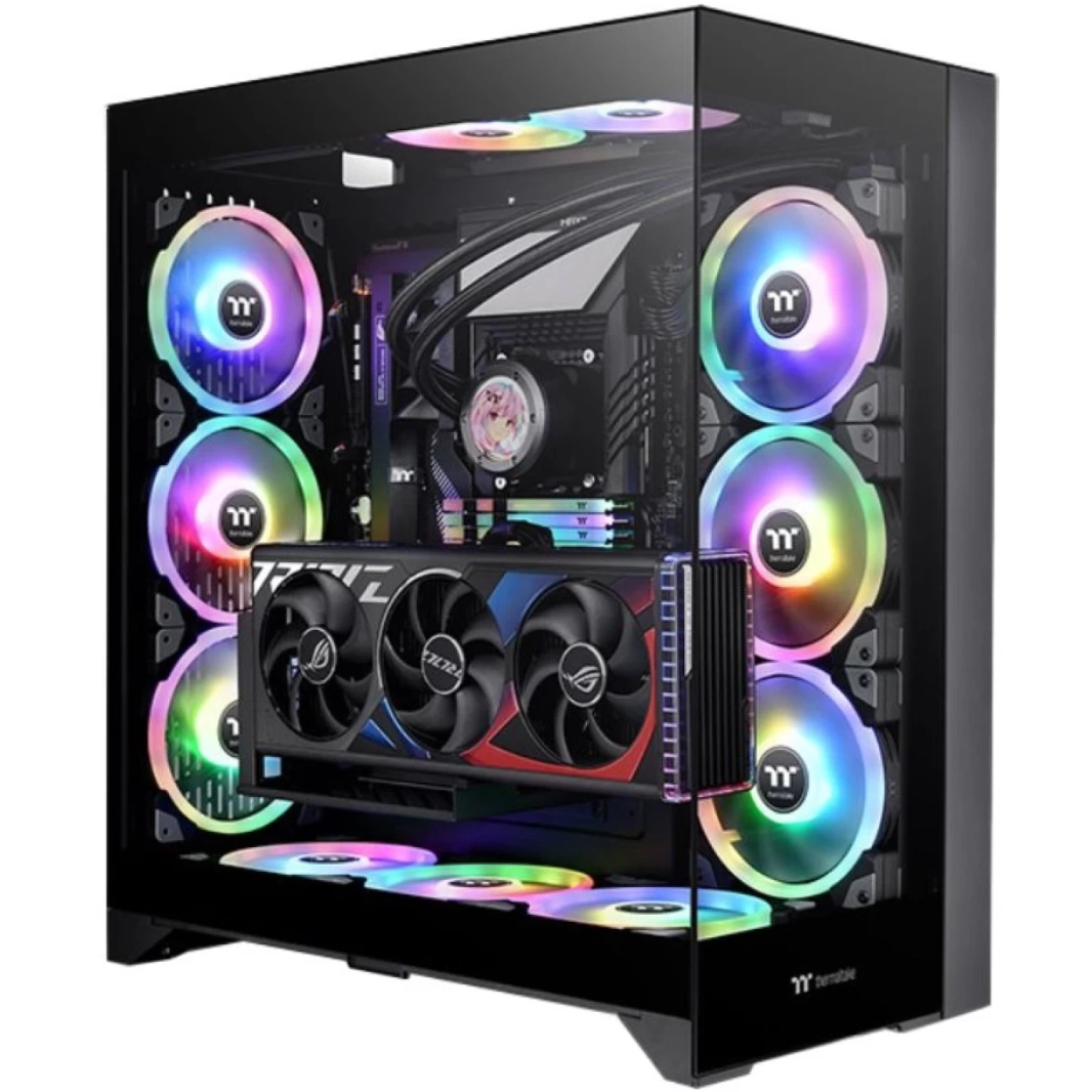 هيكل Thermaltake CTE E600 MX E-ATX بتصميم كفاءة حرارية مركزية مع دعامة تثبيت وحدة معالجة الرسومات العائمة ثلاثية الاتجاهات مع كابل PCIe4 Riser مقاس 400 مم - أسود