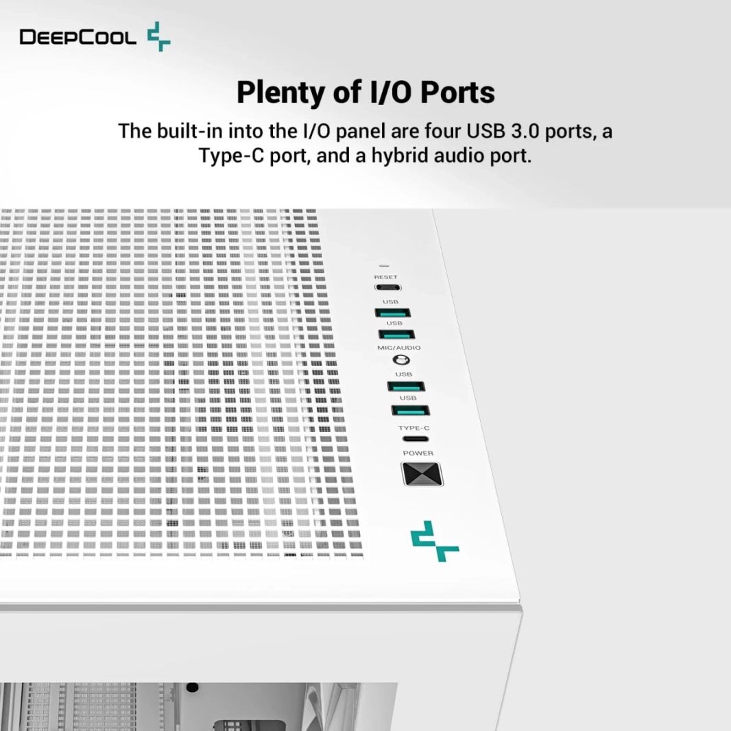 DeepCool CH780 ATX+ Panoramic Dual Chamber مع حامل عمودي وكابل رفع من الجيل الرابع وزجاج مقسّى و3 مراوح Trinity ARGB مقاس 140 مم - أبيض