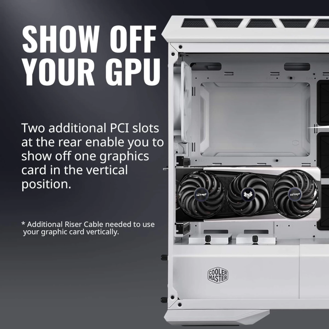 لوحة جانبية من الزجاج المقسّى وشبكة ARGB Airflow من Cooler Master MasterCase H500P - أبيض