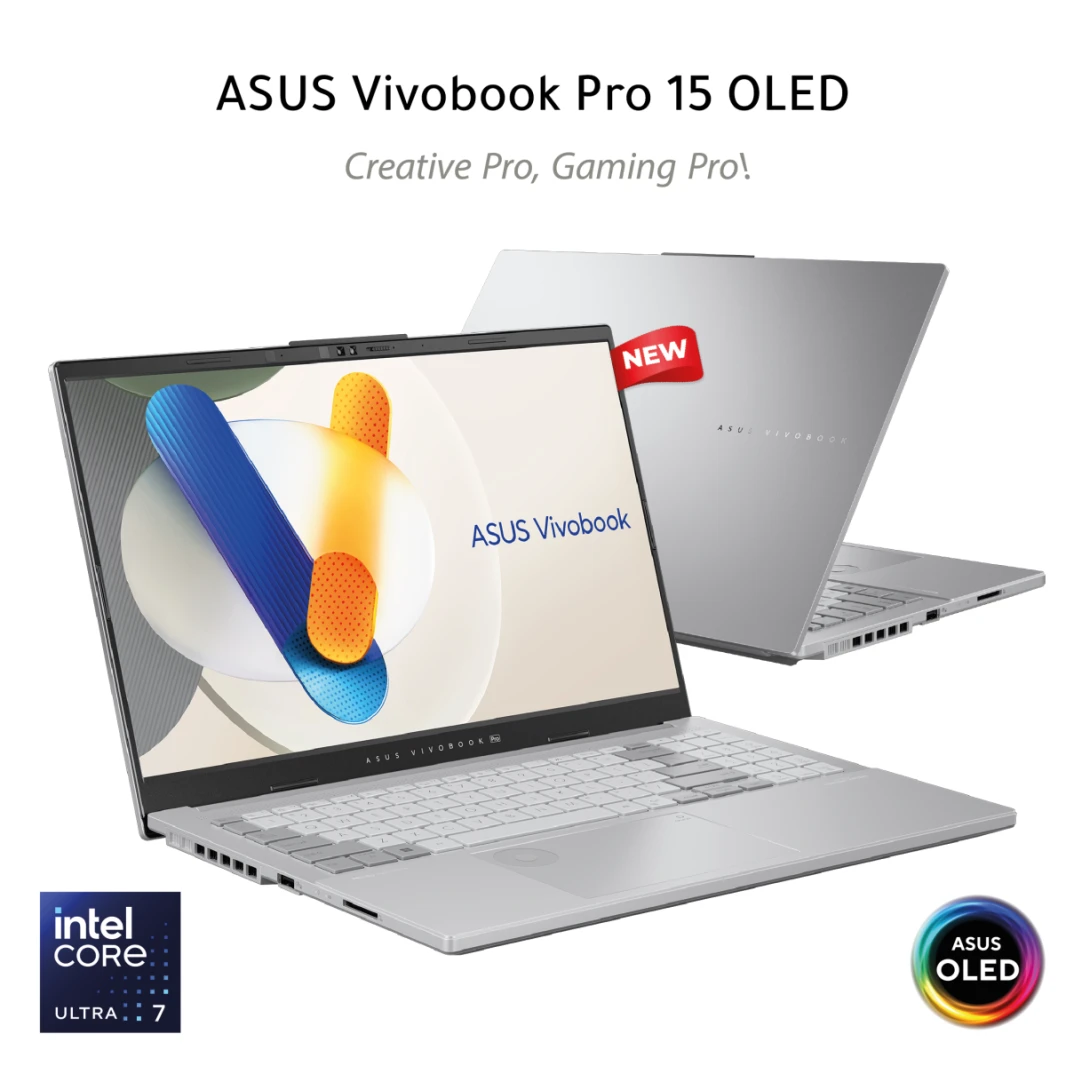 ASUS Vivobook Pro 15 OLED (2024), AI Ready, 15.6” 3K 120Hz OLED Laptop, Intel Core Ultra 7 155H, NVIDIA GeForce RTX™ 4060, 1TB SSD,  Cool Silver