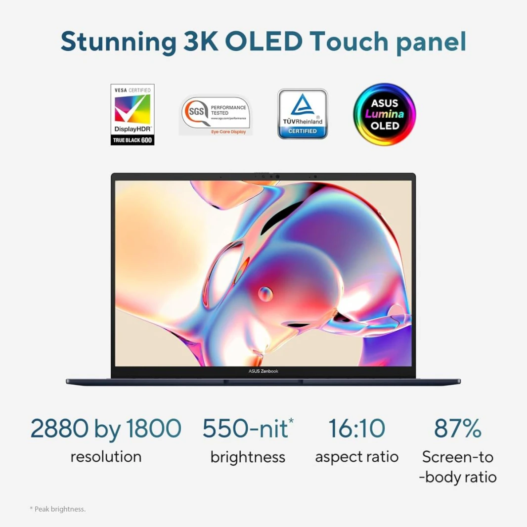 كمبيوتر محمول Asus Zenbook 14 OLED بمعالج Intel® Core™ Ultra 9 185H - السلسلة 1 | شاشة OLED تعمل باللمس مقاس 14 بوصة بدقة 3K رفيعة وخفيفة | Ponder Blue | نظام التشغيل Windows 11 Home مع قلم وحافظة
