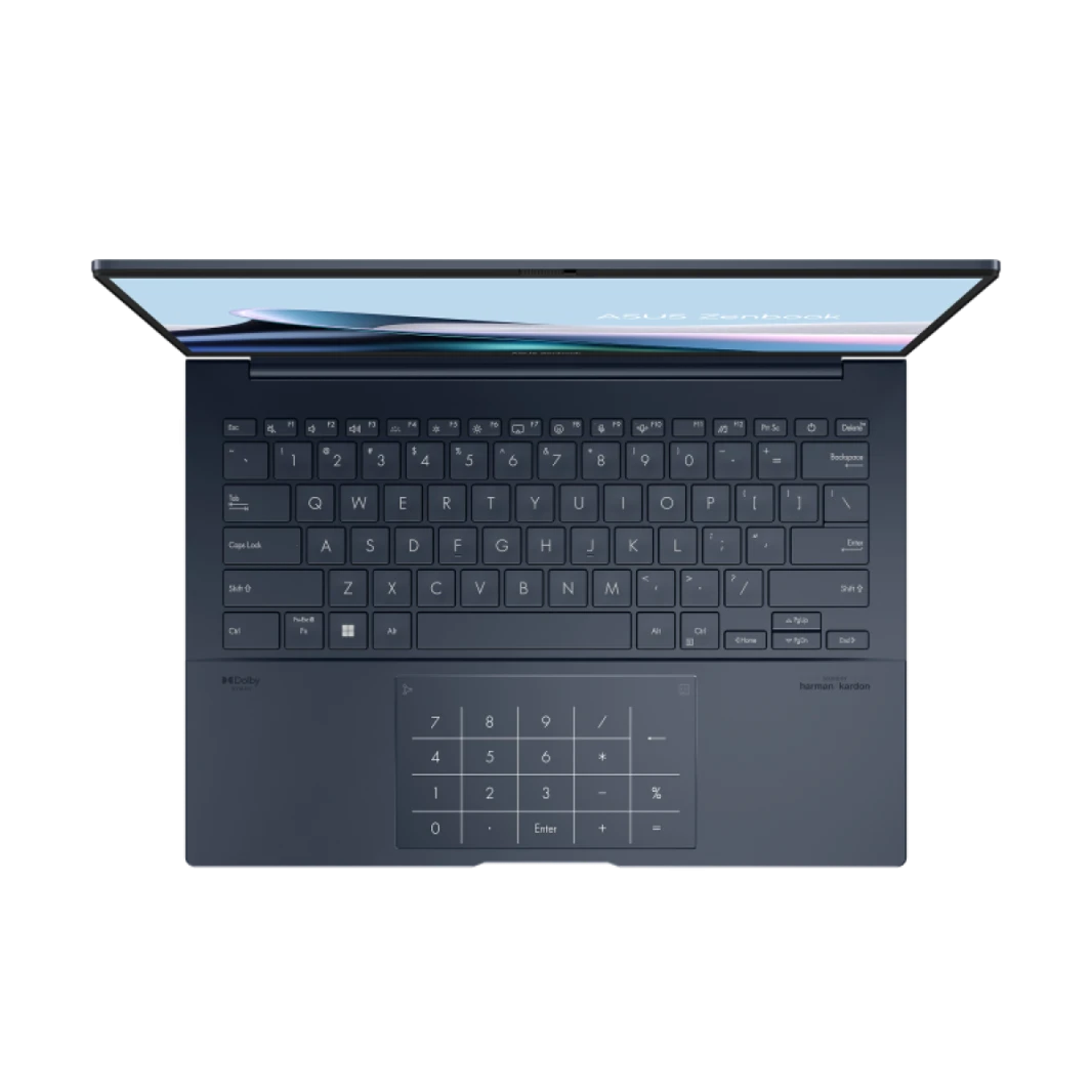 كمبيوتر محمول Asus Zenbook 14 OLED بمعالج Intel® Core™ Ultra 9 185H - السلسلة 1 | شاشة OLED تعمل باللمس مقاس 14 بوصة بدقة 3K رفيعة وخفيفة | Ponder Blue | نظام التشغيل Windows 11 Home مع قلم وحافظة