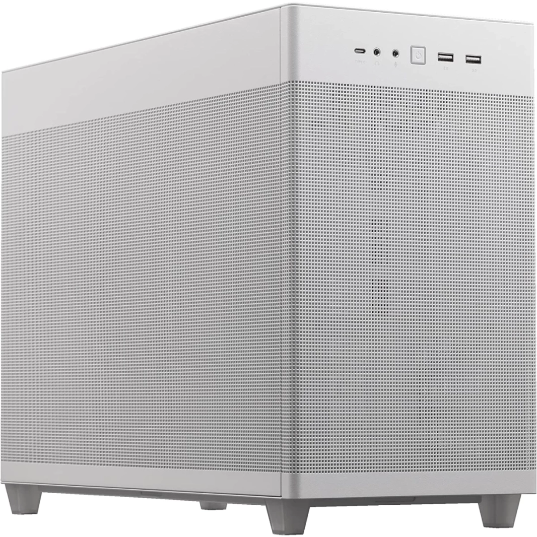لوحات جانبية ASUS Prime AP201 MicroATX بدون أدوات ودعم شبكة مرشح شبه 360 مم ومبردات وبطاقات رسوميات بطول 338 مم - أبيض