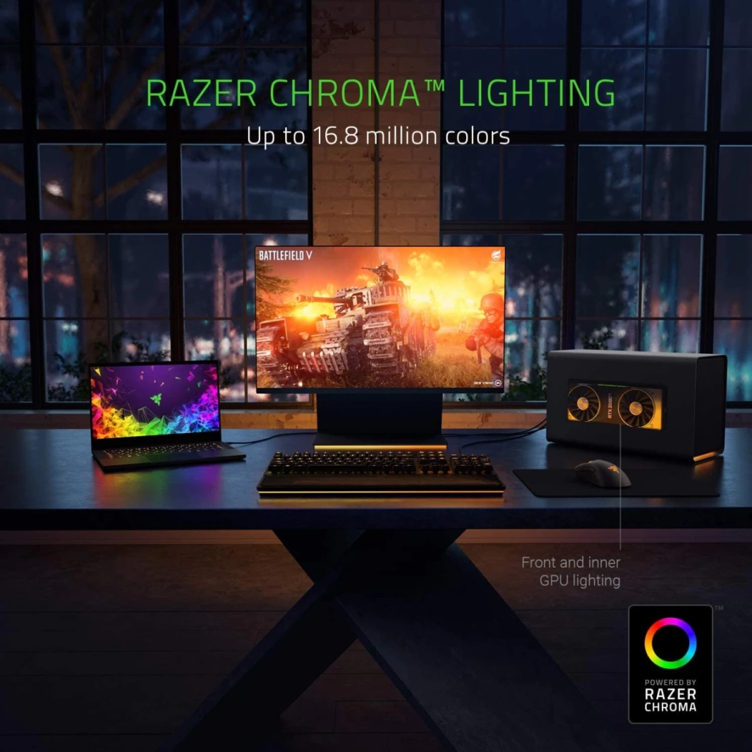 علبة الرسومات الخارجية Razer Core X Chroma Thunderbolt 3 (eGPU) لنظامي التشغيل Windows وMac مع إضاءة RGB Chroma