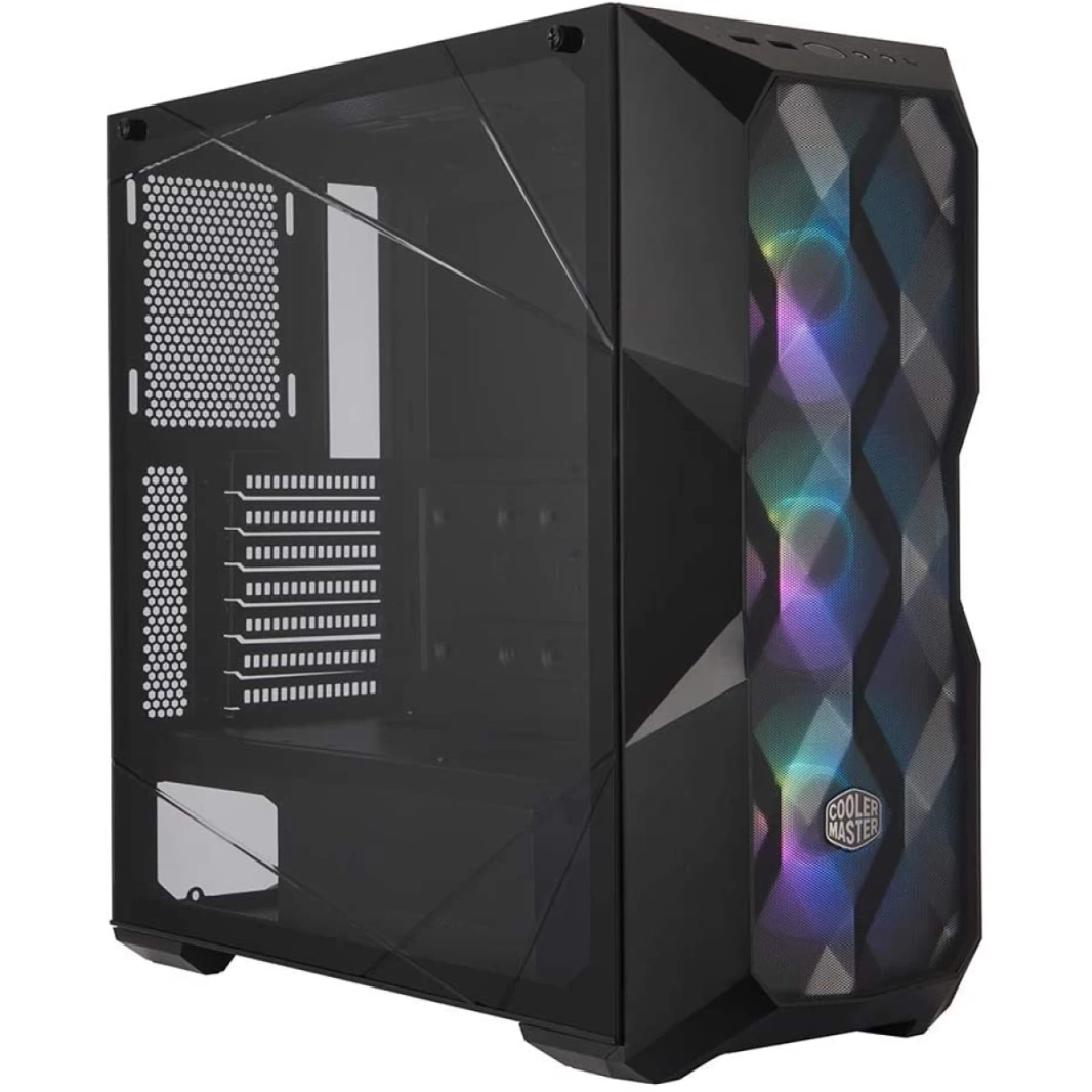 لوحة أمامية شبكية متعددة الأضلاع من Cooler Master MasterBox TD500 مصنوعة من الزجاج المقسّى البلوري 3x120 مم مراوح إضاءة ARGB - أسود