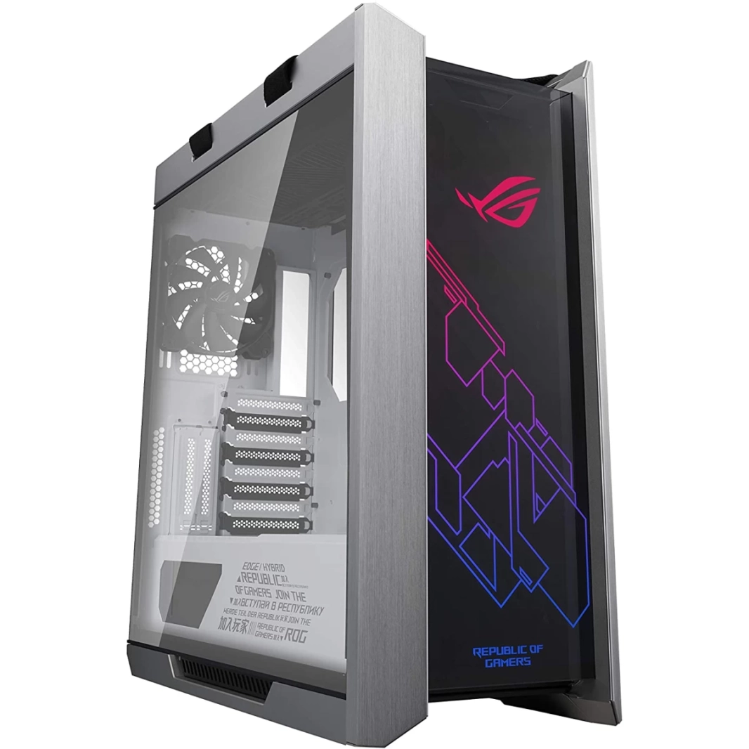 حافظة Asus ROG Strix Helios GX601 RGB متوسطة الحجم للوحات الأم التي تصل إلى EATX مصنوعة من الزجاج المقوى المدخن وهيكل من الألومنيوم المصقول والفولاذ - أبيض