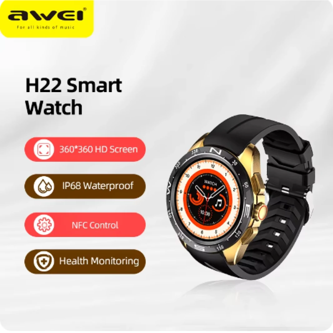 ساعة ذكية AWEI H22 للرجال 1.39 بوصة شاشة عالية الدقة 360*360 ساعة ذكية رياضية للنساء سوار لياقة بدنية لنظام Android IOS ساعة يد
