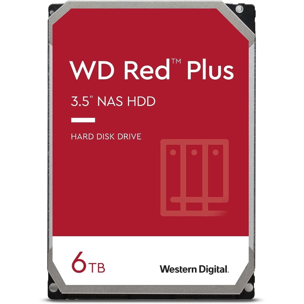 قرص صلب داخلي WD Red Plus NAS سعة 6 تيرابايت من Western Digital وذاكرة تخزين مؤقتة 256 ميجابايت وقرص صلب داخلي مقاس 3.5 بوصة