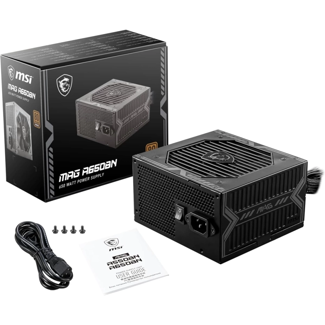 مزود طاقة MSI MAG A650BN 80 Plus Bronze Certified 650W Gaming Power Supply ATX Compact Size - أسود