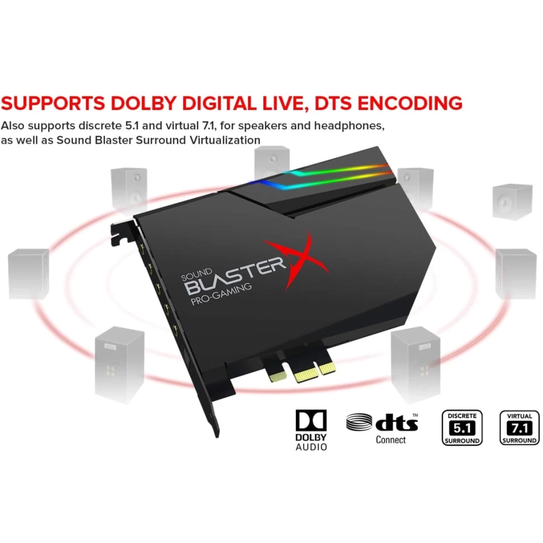 بطاقة صوت ألعاب Creative Sound BlasterX AE-5 Plus SABRE32-class عالية الدقة 32 بت/384 كيلو هرتز PCIe ومحول رقمي إلى تناظري مع Dolby Digital وDTS Xamp ومضخم صوت سماعة رأس منفصل ثنائي