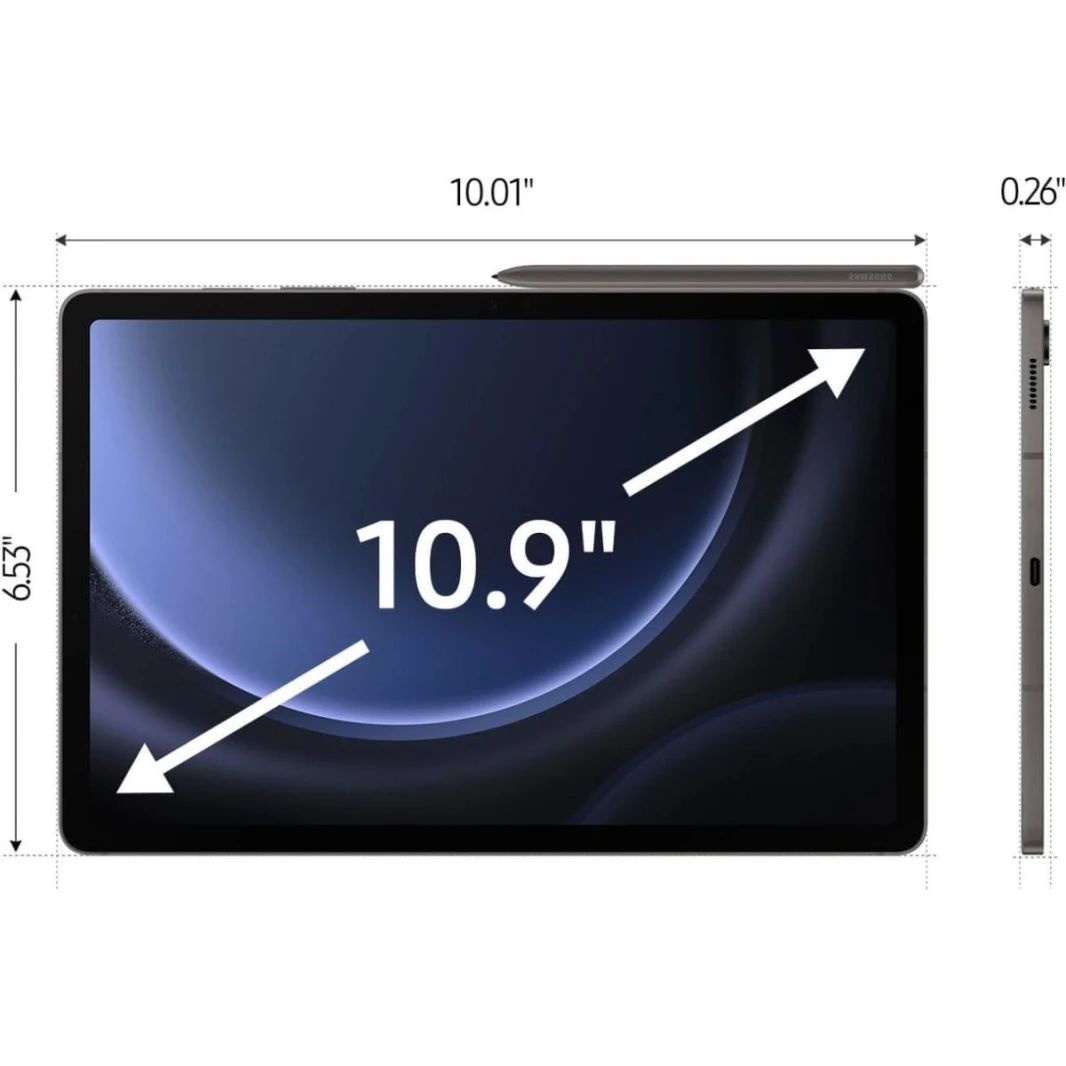 سامسونج جالكسي تاب S9 FE 10.9 بوصة واي فاي سعة تخزين 256 جيجابايت 8 جيجابايت رام شاشة LCD عالية الدقة WUXGA+ مقاس 10.9 بوصة بمعدل تحديث 90 هرتز مع قلم S-Pen - رمادي