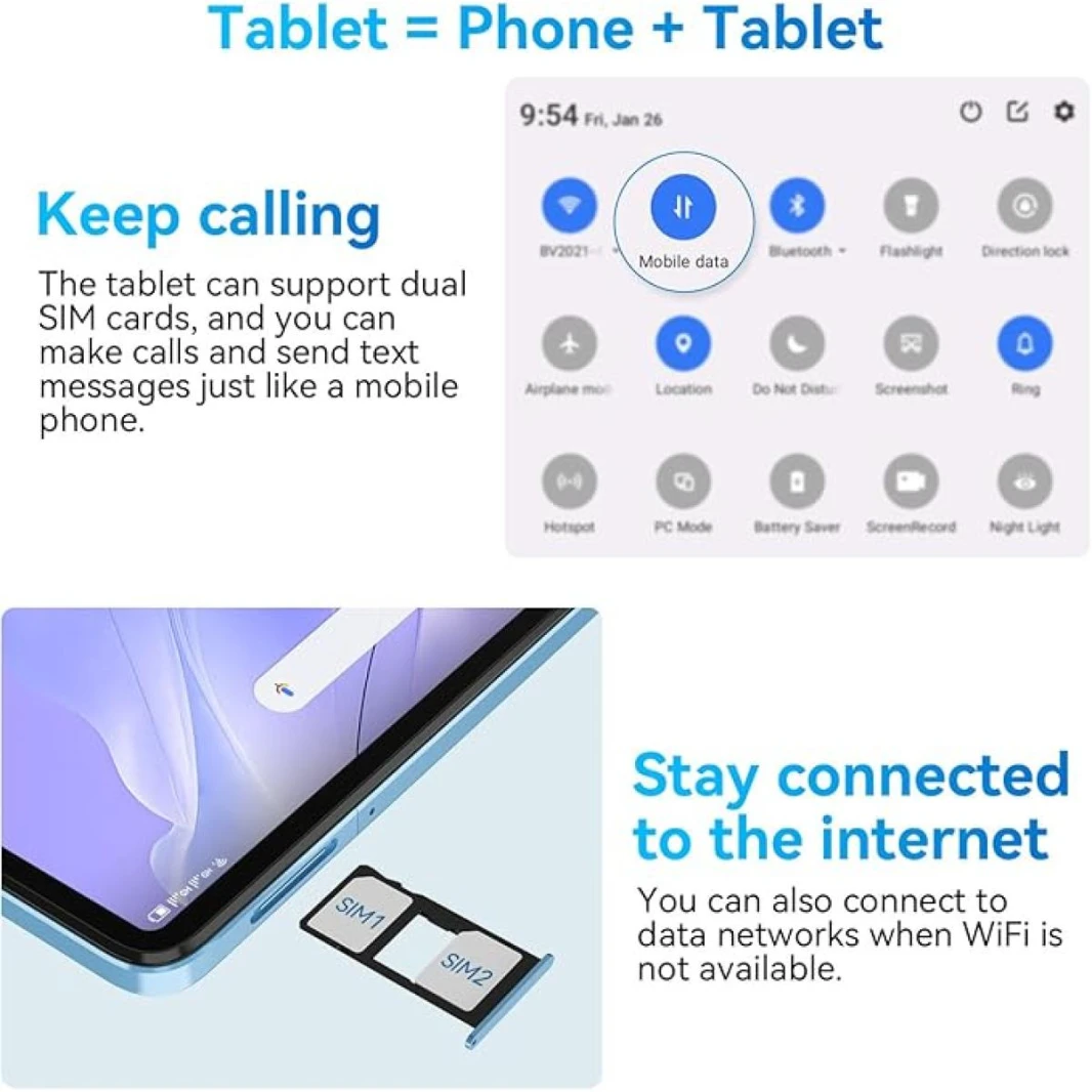 Blackview Tab 80 - 10.1″ HD+ IPS | 4GB RAM | 64GB Storage | Octa-Core| Android 13 / 4G LTE With FREE BT KEYBOARD - Misty Blue
