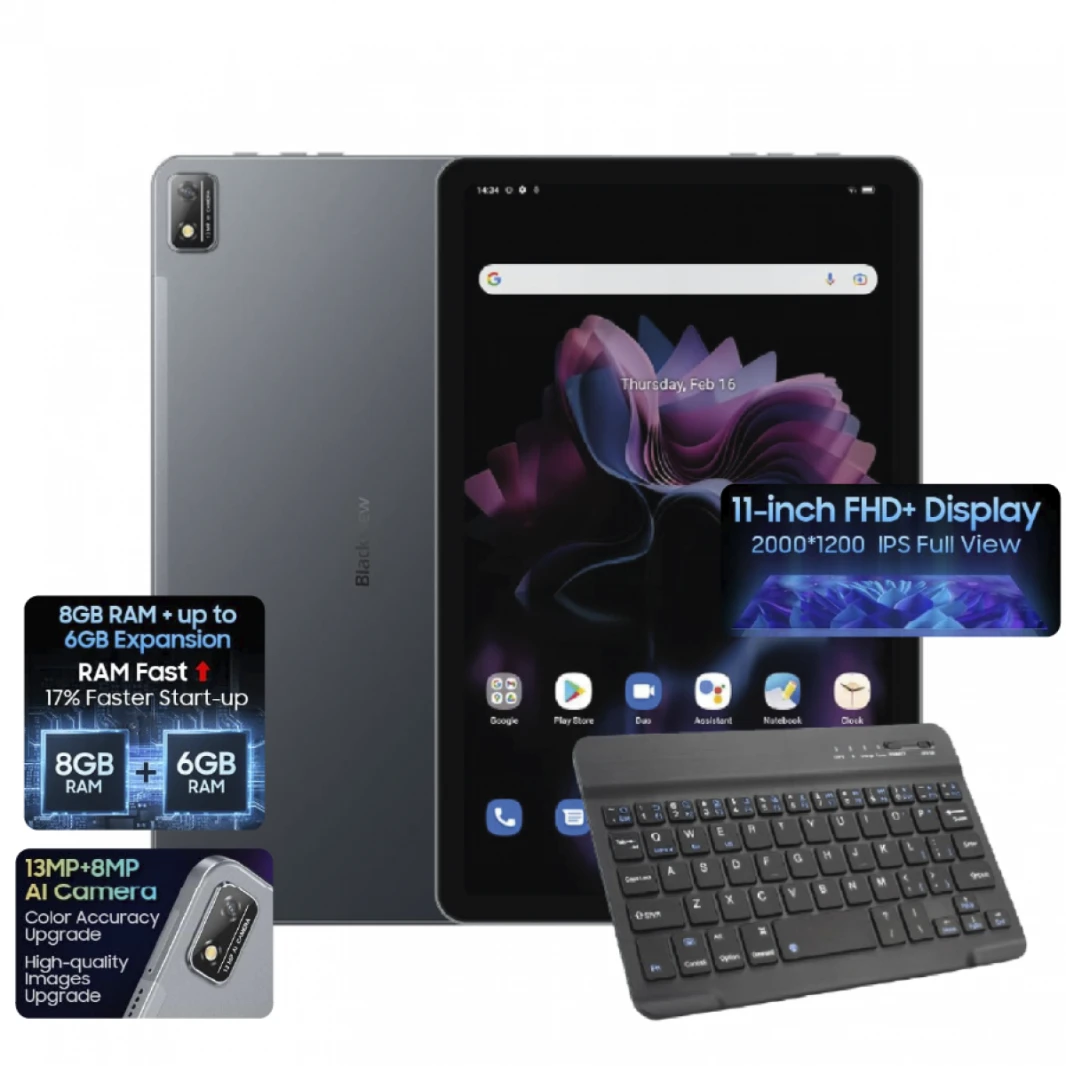 Blackview Tab 16 | 11'' FHD+ Display | Android 12 Tablet, 8GB+256GB 4G LTE | Quad Box Stereo Speaker | FREE BT KEYBOARD & Stylus