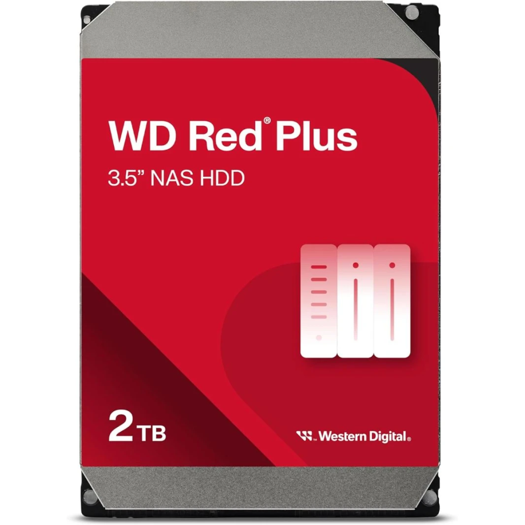 Western Digital 2TB WD Red Plus NAS Internal Hard Drive HDD - 5400 RPM, SATA 6 Gb/s, CMR, 64 MB Cache, 3.5" -WD20EFPX