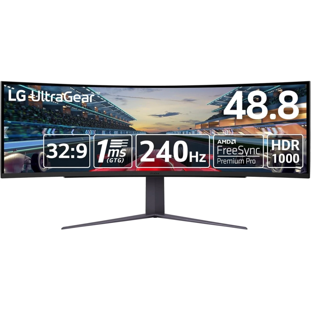 شاشة LG UltraGear™ 49GR85DC مقاس 49 بوصة بتقنية QHD المنحنية 240 هرتز ووقت استجابة 1 مللي ثانية وتقنية HDR 1000 وHDMI 2.1 وAMD FreeSync Premium Pro وحامل قابل للتعديل