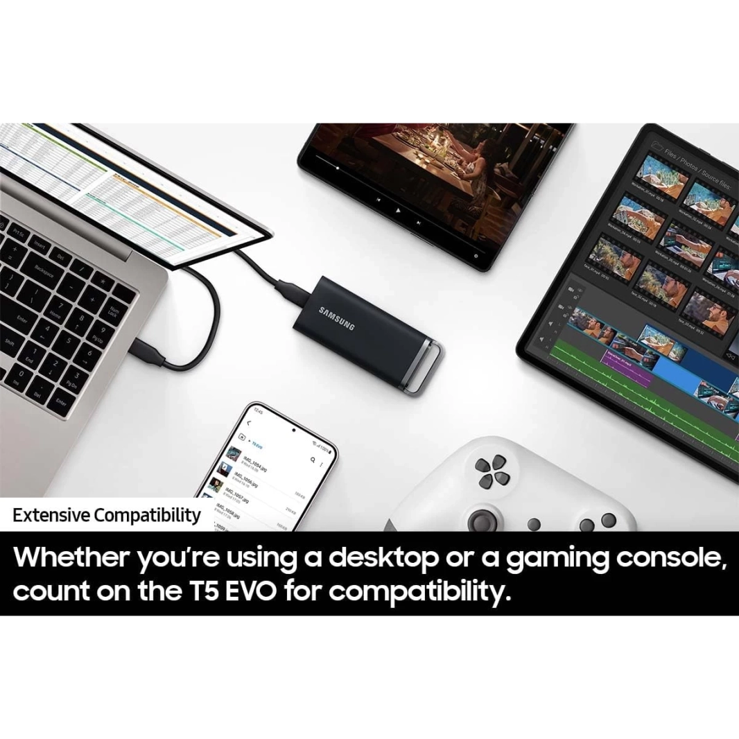 SAMSUNG T5 EVO 2TB Portable External SSD USB 3.2 Gen 1 Seq. Read Speeds Up to 460MB/s For Gaming & Content Creation - Black