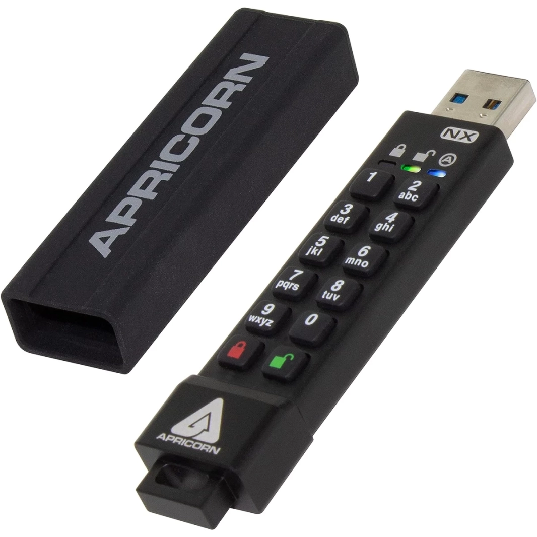 محرك أقراص فلاش USB 3.0 آمن ومصدق عليه من المستوى 3 من Lenovo Apricorn Aegis Secure Key 3 NX بسعة 64 جيجابايت ومشفر بـ 256 بت وفقًا لمعيار FIPS 140-2